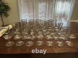 VTG France Platinum Trim WATER, WINE, COCKTAIL Champagne Glasses Clear Set (28)