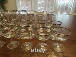 VTG France Platinum Trim WATER, WINE, COCKTAIL Champagne Glasses Clear Set (28)