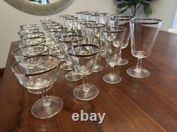 VTG France Platinum Trim WATER, WINE, COCKTAIL Champagne Glasses Clear Set (28)