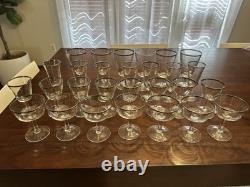 VTG France Platinum Trim WATER, WINE, COCKTAIL Champagne Glasses Clear Set (28)