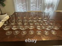 VTG France Platinum Trim WATER, WINE, COCKTAIL Champagne Glasses Clear Set (28)