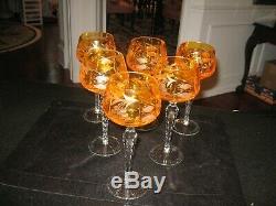 VTG. German Lausitzer Crystal Orange Cut Wine Glass WINE HOCKS 8