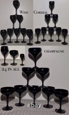 VTG Glassware 24 Black/Ebony Champagne, Wine, Cordial-Exquisite Cocktail Glasses