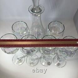 VTG HAND BLOWN TOSCANY RAINBOW WINE SET 6 GLASSES & DECANTER WithSTOPPER ROMANIA