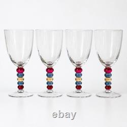 VTG Hand Blown Wine Glasses Goblets Art Glass Beaded RARE Set of 4 One Of A Kind