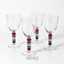 VTG Hand Blown Wine Glasses Goblets Art Glass Beaded RARE Set of 4 One Of A Kind