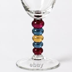 VTG Hand Blown Wine Glasses Goblets Art Glass Beaded RARE Set of 4 One Of A Kind