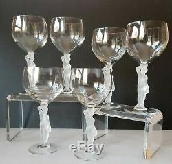 VTG LOT Frosted MALE NUDES French BAYEL BACCHUS Water Wine TRUE GOBLETS Glasses