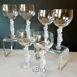 VTG LOT Frosted MALE NUDES French BAYEL BACCHUS Water Wine TRUE GOBLETS Glasses