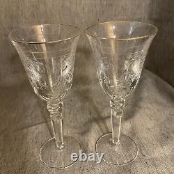 VTG Lot of 2 Waterford Crystal Etched Charlemont Pattern Vine Glasses 7-7/8Tall