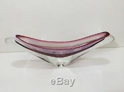 VTG Murano Italian Pink, White & Wine Clear Art Glass Centerpiece Bowl, 16 Wide