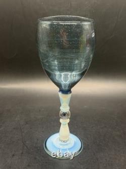 VTG RARE One of a Kind Set of 4 Hand Blown Art Glass Wine Glasses Goblets Glows