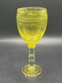 VTG RARE One of a Kind Set of 4 Hand Blown Art Glass Wine Glasses Goblets Glows