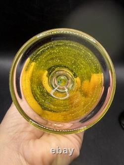 VTG RARE One of a Kind Set of 4 Hand Blown Art Glass Wine Glasses Goblets Glows