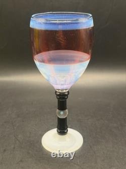 VTG RARE One of a Kind Set of 4 Hand Blown Art Glass Wine Glasses Goblets Glows