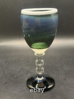 VTG RARE One of a Kind Set of 4 Hand Blown Art Glass Wine Glasses Goblets Glows