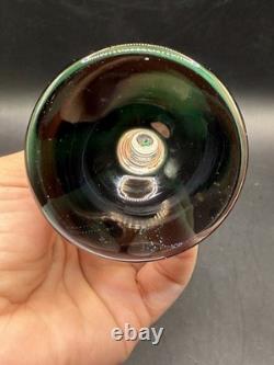 VTG RARE One of a Kind Set of 4 Hand Blown Art Glass Wine Glasses Goblets Glows