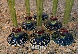 VTG Royal Danube Red Flutes Blue Gold Accent, Crystal Champagne & wine glass