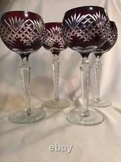 VTG Ruby Crystal Legends by Godinger Cut To Clear Hungary Wine Glass Set Of 4