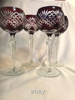 VTG Ruby Crystal Legends by Godinger Cut To Clear Hungary Wine Glass Set Of 4