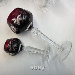 VTG Ruby Cut To Clear Crystal Decanter Wine Cordial Glass Set Bohemian Style MCM