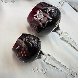 VTG Ruby Cut To Clear Crystal Decanter Wine Cordial Glass Set Bohemian Style MCM