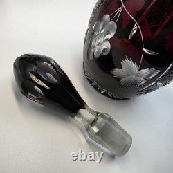 VTG Ruby Cut To Clear Crystal Decanter Wine Cordial Glass Set Bohemian Style MCM