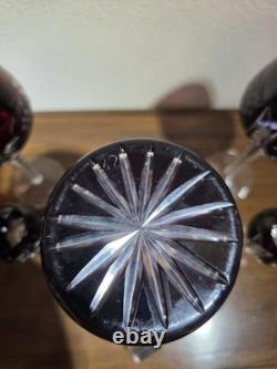 VTG Ruby Cut To Clear Crystal Decanter Wine Cordial Glass Set Bohemian Style MCM