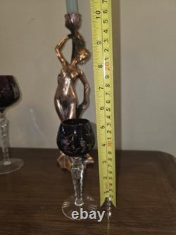 VTG Ruby Cut To Clear Crystal Decanter Wine Cordial Glass Set Bohemian Style MCM