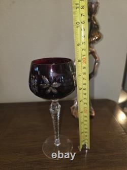 VTG Ruby Cut To Clear Crystal Decanter Wine Cordial Glass Set Bohemian Style MCM