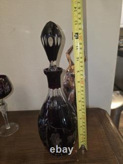 VTG Ruby Cut To Clear Crystal Decanter Wine Cordial Glass Set Bohemian Style MCM