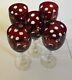 VTG Ruby Red Cut Crystal Wine Glasses Clear Bubble Stems Dots 8 Set of 5 MINT