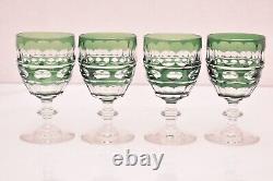 VTG SET 4 BOHEMIAN CZECH CUT TO CLEAR CRYSTAL Wine GLASSES Goblets Emerald Green