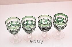 VTG SET 4 BOHEMIAN CZECH CUT TO CLEAR CRYSTAL Wine GLASSES Goblets Emerald Green