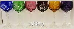 VTG SET SIX COLORED BOHEMIAN CZECH WINE GLASS/GOBLETSCUT TO CLEAR2 With1 CHIP EA