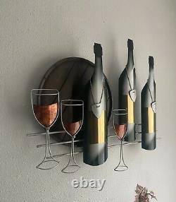 VTG SIGNED C. Jere Mid Century Modern Brass Metal Wine Bottle & Glass Wall Art