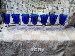 VTG Set Of 7 Cobalt Blue Wine Glasses