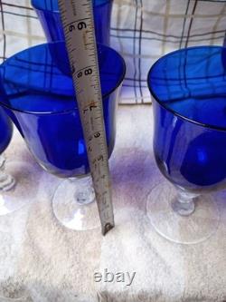VTG Set Of 7 Cobalt Blue Wine Glasses