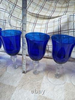 VTG Set Of 7 Cobalt Blue Wine Glasses