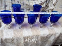 VTG Set Of 7 Cobalt Blue Wine Glasses