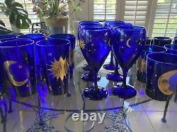 VTG Set of 25 Culver Celestial Sun Moon & Stars Cobalt Blue Wine Tall Short Mug