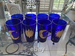 VTG Set of 25 Culver Celestial Sun Moon & Stars Cobalt Blue Wine Tall Short Mug