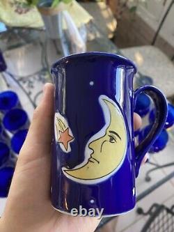 VTG Set of 25 Culver Celestial Sun Moon & Stars Cobalt Blue Wine Tall Short Mug