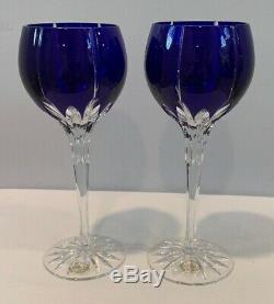 VTG Set of 2 Ajka Crystal Albinka Wine Hock Glasses Cobalt Blue Cut Clear 8-1/8