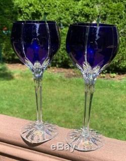 VTG Set of 2 Ajka Crystal Albinka Wine Hock Glasses Cobalt Blue Cut Clear 8-1/8