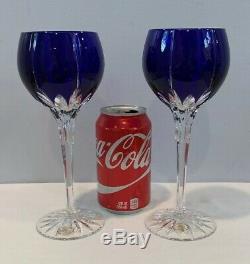 VTG Set of 2 Ajka Crystal Albinka Wine Hock Glasses Cobalt Blue Cut Clear 8-1/8