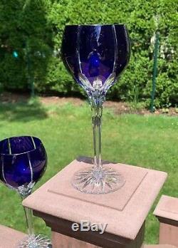 VTG Set of 2 Ajka Crystal Albinka Wine Hock Glasses Cobalt Blue Cut Clear 8-1/8