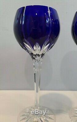 VTG Set of 2 Ajka Crystal Albinka Wine Hock Glasses Cobalt Blue Cut Clear 8-1/8