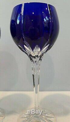 VTG Set of 2 Ajka Crystal Albinka Wine Hock Glasses Cobalt Blue Cut Clear 8-1/8