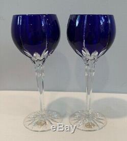 VTG Set of 2 Ajka Crystal Albinka Wine Hock Glasses Cobalt Blue Cut Clear 8-1/8